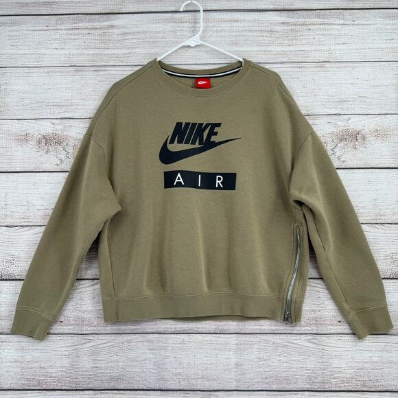 Nike AIR Rally Crew Sweatshirt Womens Small Green Side Zip Big Swoosh Logo - Picture 1 of 12